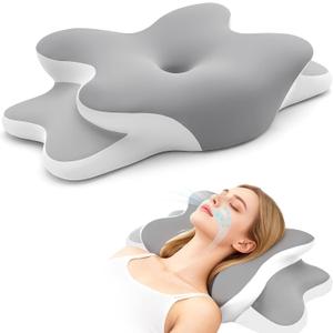 Sleep Apnea Pillow with Neck Pain & Snoring Relief -Orthopedic Cervical Pillow, Ergonomic Contour Memory Foam for Side, Back,Stomach Sleepers, Medium Firm Support(Grey, Queen Size) (Queen Size 25"Lx15"Wx5.8"H)