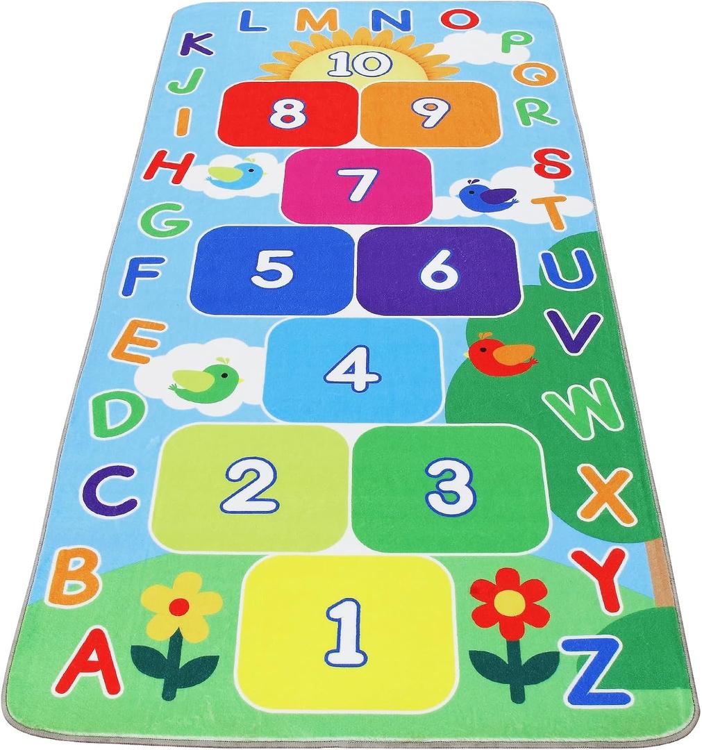 Hopscotch Rug for Kids Washable Hop Count ABC Educational Play Mat