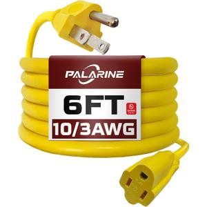 6ft Yellow Outdoor Extension Cord Waterproof, UL Listed, 10/3 SJTW Heavy Duty 3 Prong, 10 Gauge 15A Power Cord Ideal for Indoor Outdoor Lights, Appliances, and Lawn