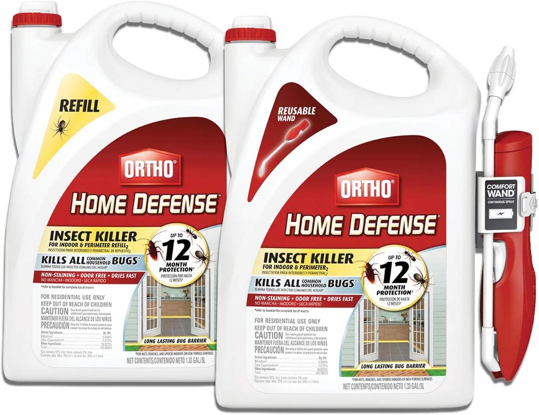 Ortho Home Defense Insect Killer for Indoor & Perimeter2 with Comfort Wand Plus Refill Bundle - Ready-To-Use Bug Spray, Kills Ants, Roaches, and Spiders, 1.33 gal.