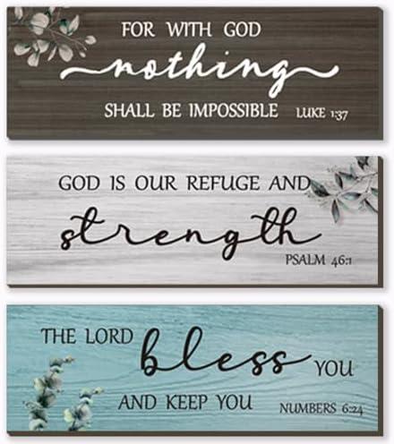 FENCORDAR 3 Pieces Office Decor Rustic Wooden Bible Verse Wall Decor Farmhouse Christian Religious Wall Decor for Women Office Bedroom Bathroom Home Wall Decoration(Fresh 12 x 4 Inch)
