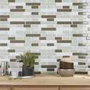 VEELIKE Mosaic Peel and Stick Backsplash Tile Glossy Sage Green Stick on Backsplash Tiles for Kitchen 6 Sheets Self Adhesive Wall Tiles for Bathroom Laundry Room Fireplace RV Renters 12''x12''