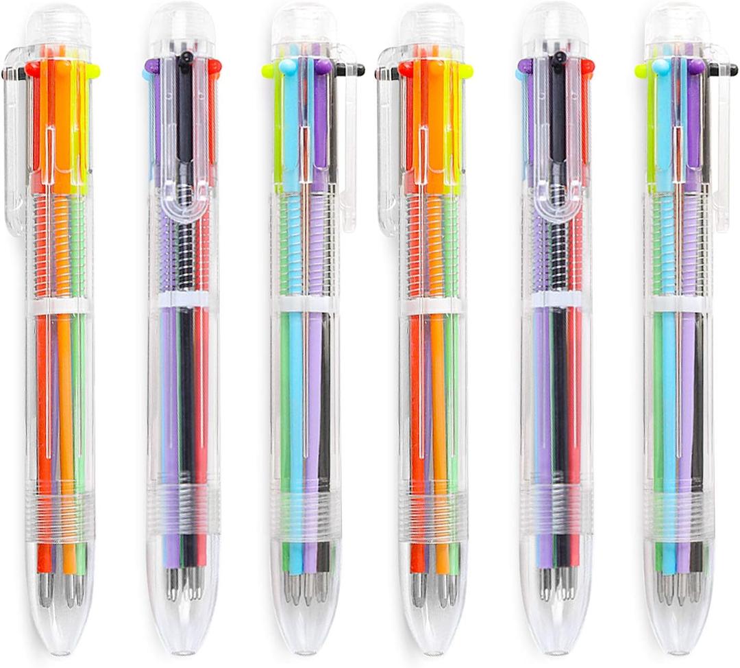 Hutou 6 Pack 0.5mm 6-in-1 Multicolor Ballpoint Pen 6 Colors Retractable Ballpoint Pens for Office School Supplies Students Children Gift, Kids Party Favors Pen (6 Pack)