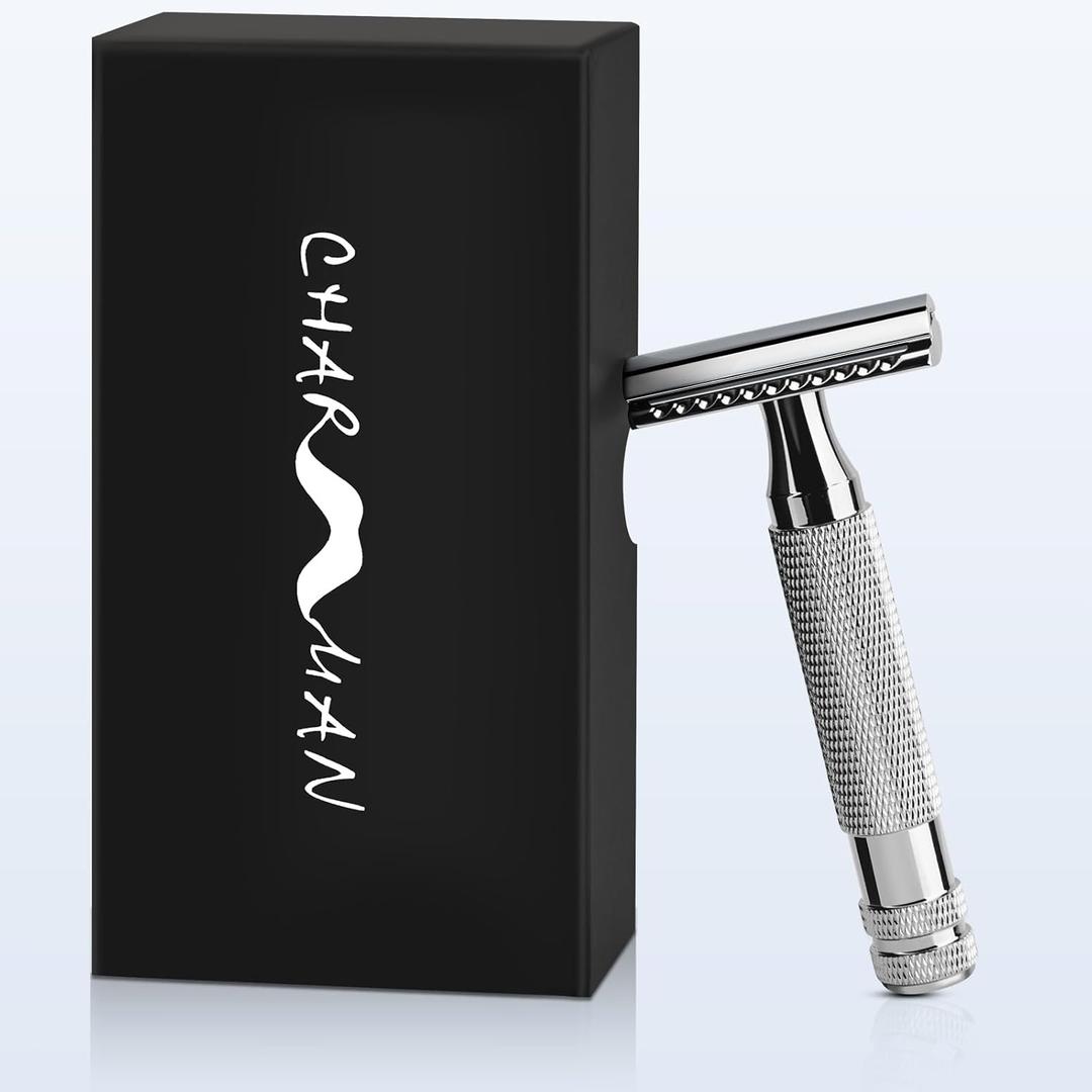 Classic Double Edge Safety Shaving Razor, Pure Copper Handle,1 Razor + 10 pcs Super Stainless Steel Blades