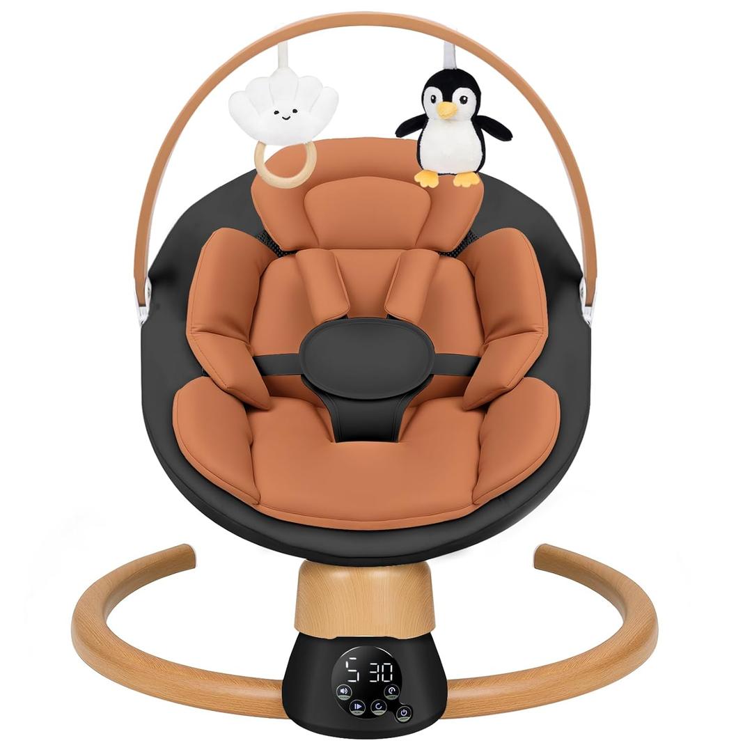 Baby Swings for Infants, Electric Portable Baby Swing
with Bluetooth, 5 Swing Speed, 3 Timer Settings, 10 Melodies, 5-Point Harness & Remote Control, Newborn Swing