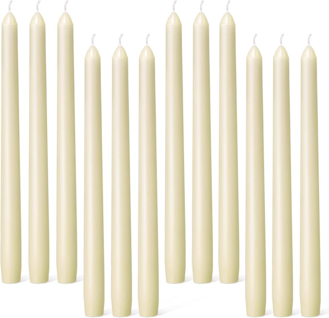 Everymoment Ivory Taper Candles - 12 Pack 10 Inch Candlesticks - Dripless & Smokeless Tapered Candle 8 Hours Unscented Cream Candle Sticks - Perfect for Wedding Holiday Dinner Party Home Decor