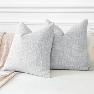 OTOSTAR Set of 2 Linen Throw Pillow Covers with Inserts Included Decorative Square Pillowcases with Inserts 22x22 Inch for Home Decor Sofa Bedroom Car 55 x 55 CM Light Grey