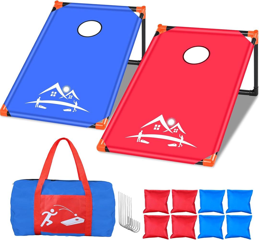 NZQXJXZ 3x2 ft Cornhole Board Set with 8 Bean Bags and Carrying Bag, Outdoor Toss Game Set for Kids and Adults, Portable Corn Hole Sets for Beach Lawn Backyard (Solid Red Blue)