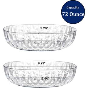 Fasmov 2 Pack Plastic Serving Bowls, Square Serving Bowls, 72 Ounce Large Elegant Diamond Pattern Plastic Bowls for Salad, Party Snack, Popcorn, Chip, Buffet, Candy, Fruit, Clear