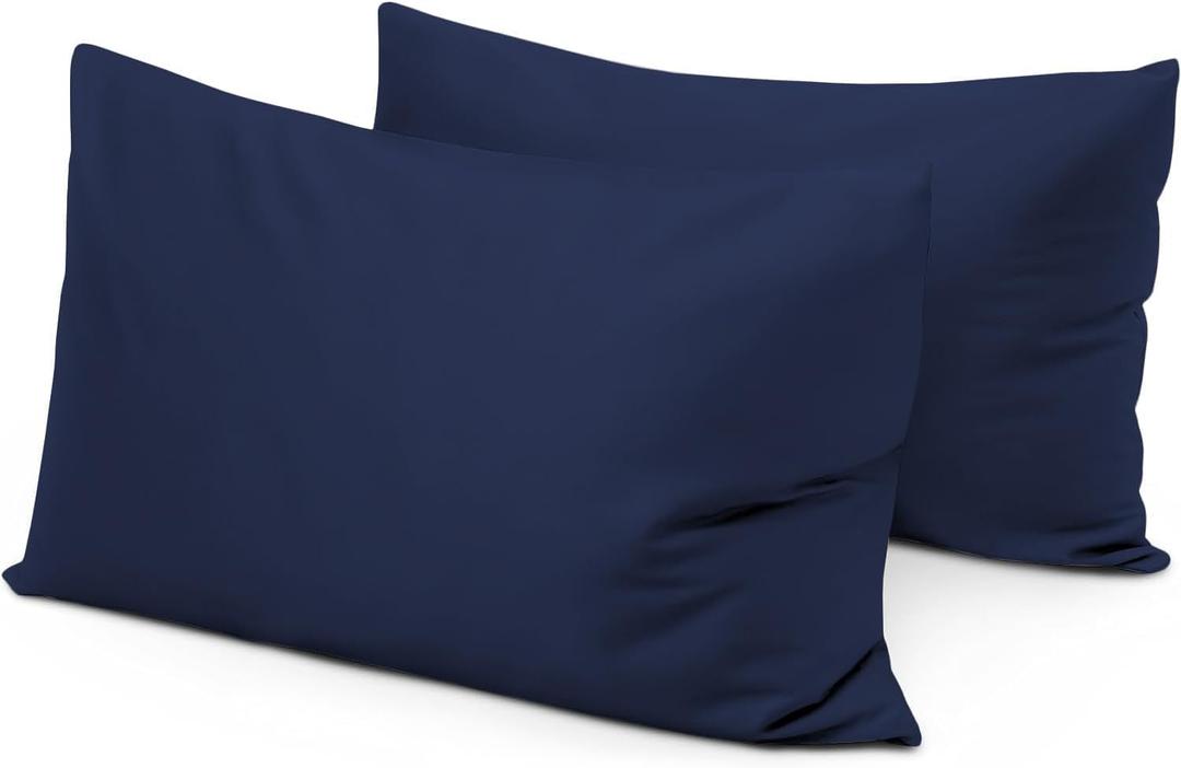 Travel Pillow Case 12x16 Size Set of 2 Zipper Closure Toddler Pillowcase 600 Thread Count 100% Soft Egyptian Cotton Travel Pillow Covers 12 x 16, Navy Blue Solid
