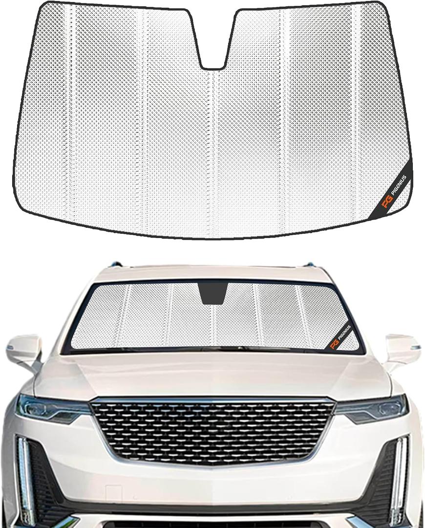 Pigenius Windshield Sun Shade for Cadillac XT6 2020-2025. Reflective Aluminum Film Front Window Sunshade - BLAZBLOCK