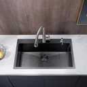 30 inch Drop in Black Kitchen Sink, Single Bowl Stainless Steel Handmade Topmount Kitchen Sinks with Dish Grid and Drain, 30x18x9 inch