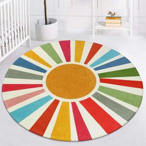 STARUIA Boho Washable Rug 5 Ft Round Area Rug for Bedroom, Rainbow Circle Kids Rugs for Office, Non-Slip Circular Carpet Soft Sunshine Rugs for Dorm Nursery Sofa Living Room Corner (Colorful)