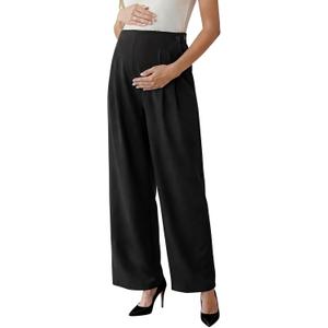 OUGES Women's Linen Maternity Pants Casual Work Adjustable Waist Straight Leg Business Office Trousers with Pockets, XL