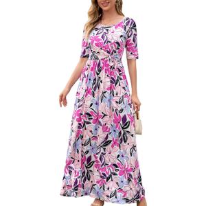 Women's Maternity Nursing Dresses Front Knot Nursing Maxi Dress for Breastfeeding with Pockets (M)