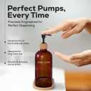 Amber Glass Soap and Lotion Dispenser Set with Tray by Brighter Barns - Hand Soap Dispenser Bathroom Set - Glass Bottles with Pump - Bamboo Home Accessories & Modern Bathroom Decor for Airbnb (Amber)