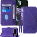 for Pixel 9 Pro XL Case Wallet, Card Holder Slots Wrist Strap, Stand Leather Phone Protective Flip Cases Cover (Purple)