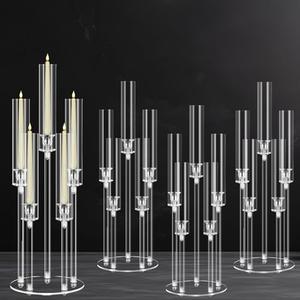 4 Sets 5 Arms Acrylic Candelabra Centerpieces for Tables,Clear Candle Holder for Wedding,Ceremony Dinner Party, 27" Tall Candlestick Holders with Lampshade,Fit LED Candle