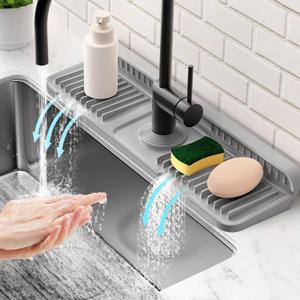 17.7'' Faucet Mat for Kitchen Sink Splash Guard[7 Slope Fast Self-draining][Snap Lock Fit] Folding Kitchen Sink Faucet Mat Splash Guard Kitchen Sink Area Water Splash Guard Behind Faucet Draining Mat