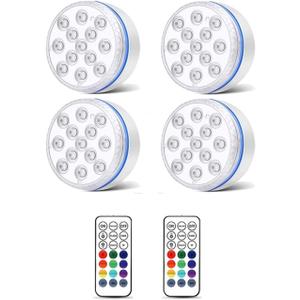 Pool Light Underwater Swimming Pool Lighting Wireless Submersible LED Light IP68 Outdoor Spotlight for Aquarium Fish Tank Pond(4 Light 2 Remote,7CM)