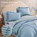 BLOOMHAVEN Queen Comforter Set - 7 Pieces Ruffle Blue Bedding Sets, Shabby Chic Farmhouse Bed in a Bag Queen with Ruffle Comforter, Floral Sheets, Pillowcases & Shams