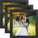 10x10 wood Picture Frame Set of 3, Made of Real Glass for 10x10 Black Frames, Wall and Tabletop Display Photo Frame for Home Dcor Gallery Family Wedding Memorial Pic Frame Gift