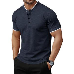 Runcati Mens Henley Shirts Short Sleeve Casual Polo Shirts Summer Business Workout Golf T- Shirts (L)