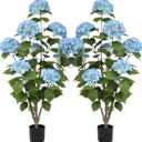 Nafresh 4FT Real Touch Faux Hydrangea Tree Outdoor, 2 Pack Blue Hydrangea Tree Artificial with Vibrant Blooms, Faux Hydrangea Potted Plant for Indoor Outdoor Home Front Porch Pation Decor