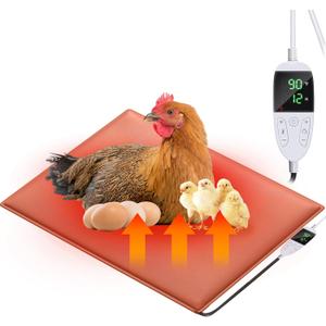 Chicken Heating Pad Baby Chicks Heater Mat Temperature and Timer Adjustable Led Display Chicken Warming Blanket Heated Mat with Anti Bite Cord Chick Brooder Heating Mat Orange 11.7" X 15.6"
