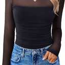Avidlove Women Long Sleeve Bodysuit Turtle Neck Shapewear Body Suits Mesh One Piece Leotard Shirt Going Out Tops Fall Outfits (Large, Black)