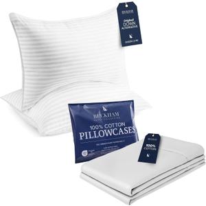 Beckham Hotel Collection Bed Pillows with Cotton Pillowcases Queen Size Sets of 2, Soft Down Alternative Pillows for Sleeping, Open End Cases for Easy Changing, White