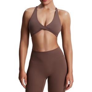 Aoxjox Women's Workout Sports Bras Fitness Metamorph Sienna Twist Bra Yoga Crop Tank (Fudge Coffee, Medium)