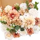 Artificial Flowers Combo Box, Fake Roses Dahlias Silk Flower with Wire Stem, DIY Wedding Bridal Bouquet Baby Shower Party Arrangement Home Dcor (Light Orange)