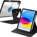 Wenlaty for iPad (A16) 11th Generation Case 11 Inch 2025, for iPad 10th Generation Case 10.9 Inch 2022 with Pencil Holder, 360 Rotating Protective Stand Cover, Detachable Magnetic Clear Back, Black