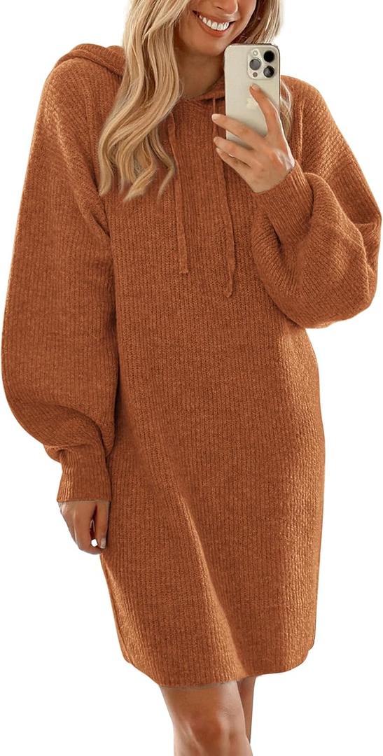 PRETTYGARDEN Womens Fall Sweater Dress Casual Long Sleeve Chunky Knit Pullover Oversized Hoodie Tunic Sweaters Winter Clothes (X-Small, Caramel)