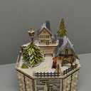 Irieiply Christmas Wooden Musical Advent Calendar with LED Decoration Cabin Reindeer and Christmas Tree, Empty Calendar with 24 Storage Drawers Countdown to Christmas Table Decor, Round Village (Light Yellow)