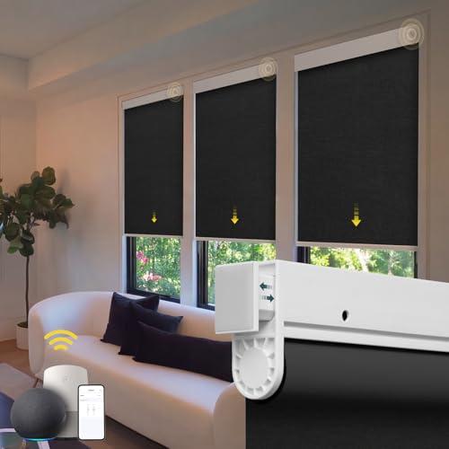 Motorized Blinds No Drill Automatic Blinds for Windows Cordless Roller Shades Electric Blinds with Remote Control Smart Blinds (Black, 34.5 x 72)