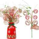 Gejoy 9 Pcs Christmas Tree Picks Sprays 16'' Large Lime Green and Red Glitter Whimsical Picks Artificial Candy Ornaments for Xmas Tree Topper Vase Fillers Christmas Holiday Craft Decor(Twisted)
