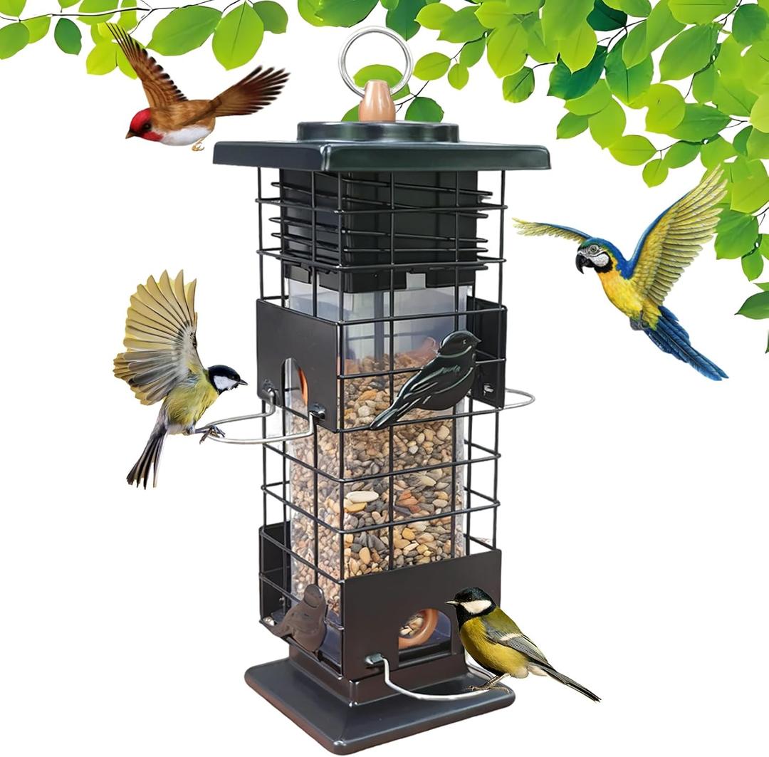 Squirrel Proof Bird Feeders Outdoor Hanging Metal Feeder, 4 Ports for Wild Birds | Weather-Resistant, 2.5 LB Capacity, Ideal for Family Yards & Gardens