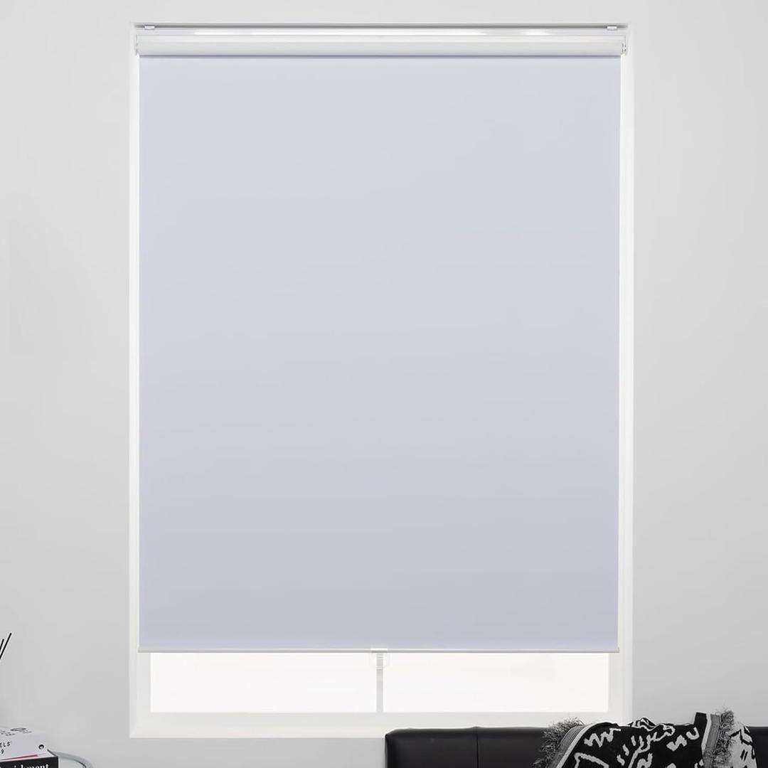 Cordless Roller Shades 100% Blackout Blinds for Windows and Doors, Pull Down Room Darkening Window Shades, Easy to Install for Home and Office, White, Fixed 75 Inches High, 28 Inches Width