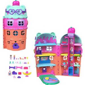 Polly Pocket Micro Dolls & Large Gelato House Playset, Ice Cream Bear Theme with 25+ Accessories Including Furniture, Food, and Pets