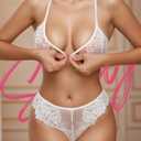 Dlsave Women Sexy Lace Lingerie Set Front Closure Eyelash Trim Bra and Panty Sets (Small)