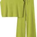 TIQOJE Womens 2 Piece Outfits Sweater Set Sleeveless Knit Pullover Top High Waisted Pants Tracksuits(Green-S)