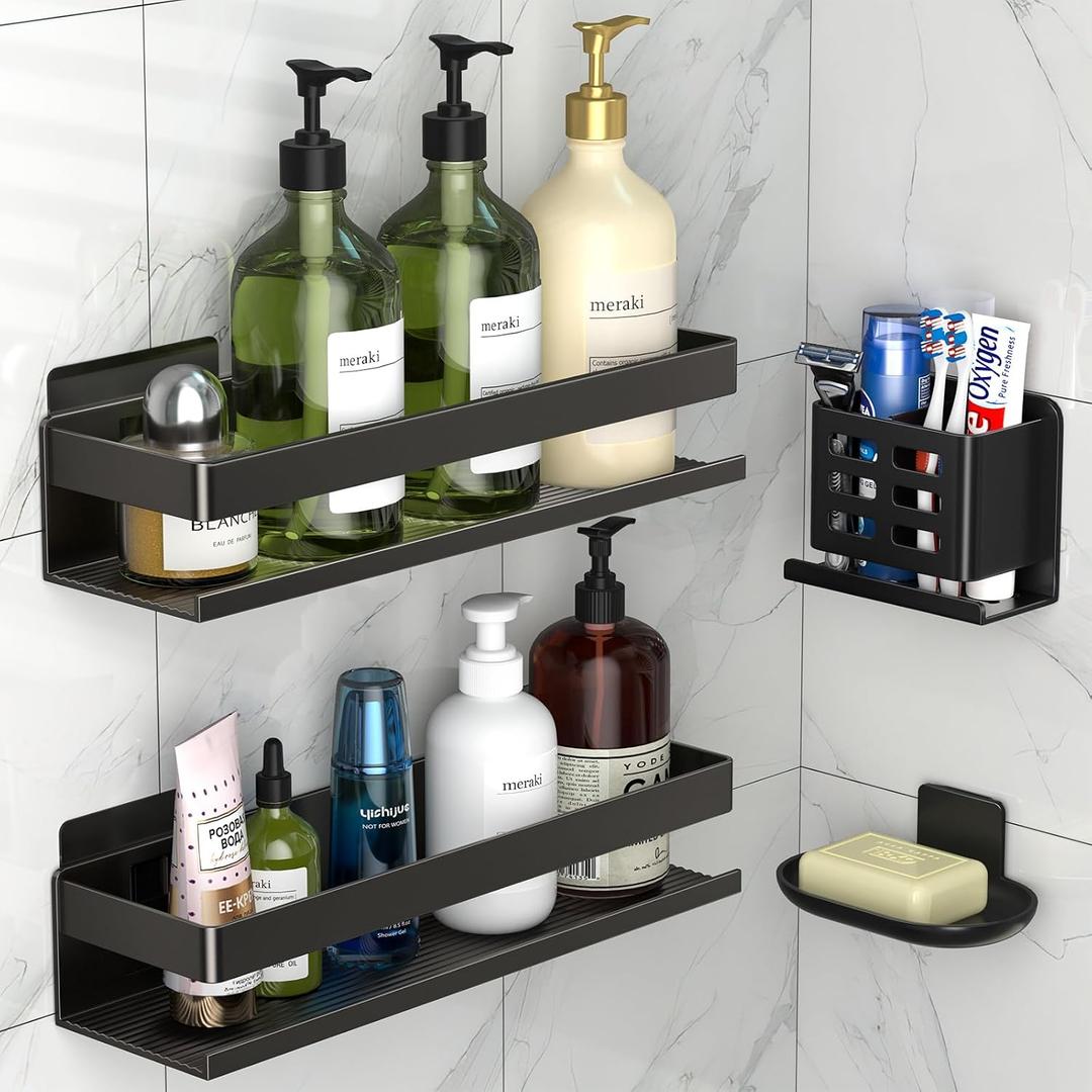 Shower Caddy,Shower Shelf 4 Pack - Bathroom Shower Shelf Rust-Proof Aluminum Adhesive Installation No Drilling Required, Suitable for Bathroom Storage and Home Decoration, 4-Piece Set