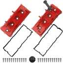 MITZONE Aluminum Valve Cover Set Compatible with 2007-2015 Nissan Armada Titan 2008-2012 Pathfinder 2012-2017 NV2500 NV3500 2008-2010 Infiniti QX56 V8 5.6L # 13264-ZE01A 13264-ZE00A (Red)