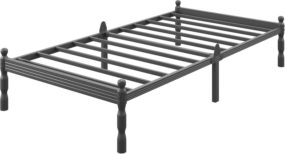 12 Inch Twin XL Bed Frame with Mattress Slide Stopper, Twin XL Platform Bed Frame with Vintage Style, Heavy Duty Steel Slats, Anti-Slip Design