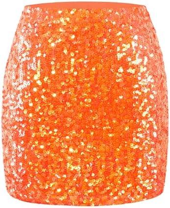 MANER Women's Sequin Skirt Sparkle Stretchy Bodycon Mini Skirts Night Out Party S