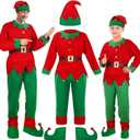 Newcotte Christmas Elf Costume Set Kids Adult Elf Costume Suit Santa Hat Dress Stocking Shoe Belt Xmas