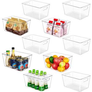 YIHONG Clear Pantry Storage Organizer Bins, 10 Pack Plastic Food Storage Bins with Handle for Kitchen,Refrigerator, Freezer,Cabinet Organization and Storage (L(11.2"L x 7.5"W x 6"H))