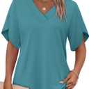 WIHOLL Womens Summer Tops Short Petal Sleeve Shirts Fashion V Neck Womens Clothing
